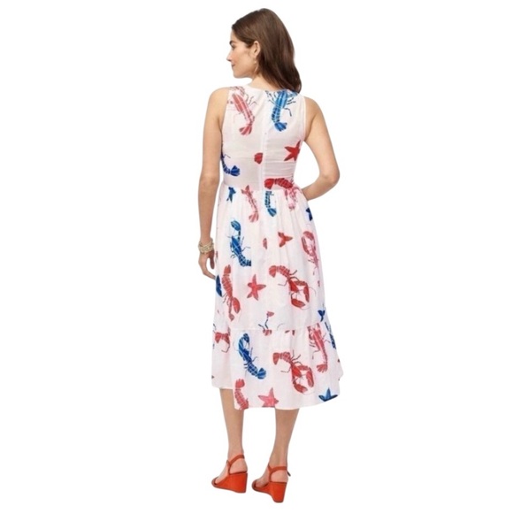 J.Crew Women’s XL Lobster Print Smocked Tiered Sleeveless Coastal Vacation Dress - Picture 2 of 11